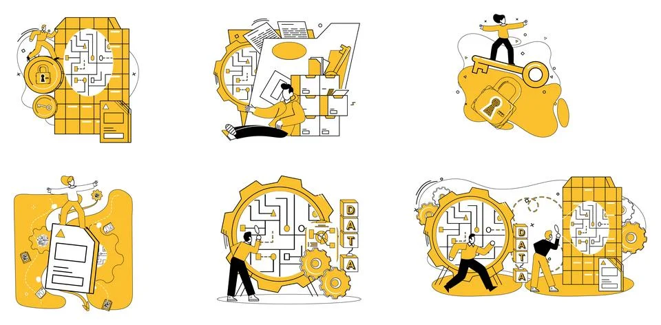 Data management. Data protection acts as guardian, ensuring safety valuable イラスト素材