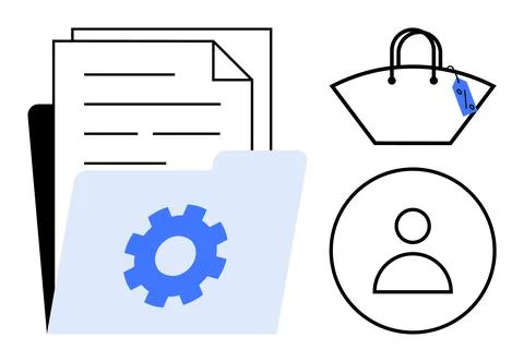 Data management, e-commerce, user interface, organization, retail, identity.  库存插图