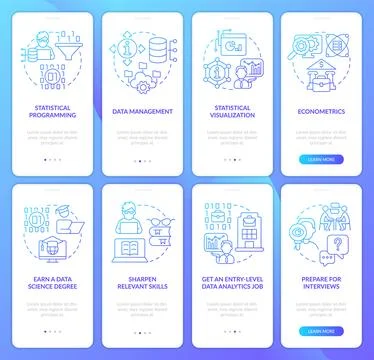 Data management expert blue gradient onboarding mobile app screen set Ilustração Stock