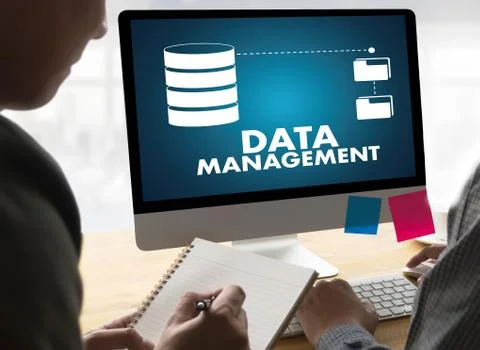 DATA MANAGEMENT File Database Cloud Network technology concept Stock Photos