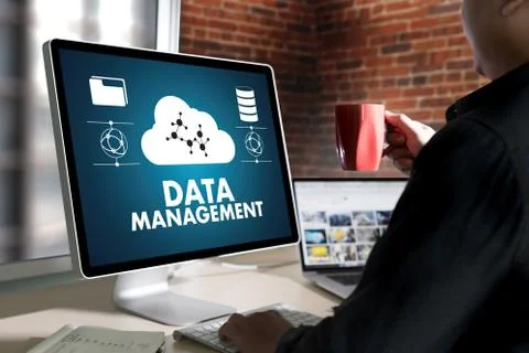 DATA MANAGEMENT File Database Cloud Network technology concept Stock Photos