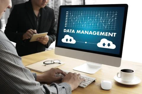 DATA MANAGEMENT File Database Cloud Network technology concept Stock Photos