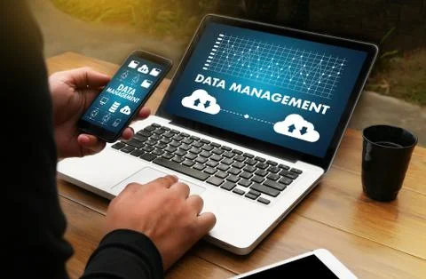 DATA MANAGEMENT File Database Cloud Network technology concept Stock Photos