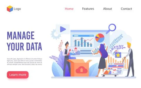 Data management flat vector landing page template Illustrazione stock