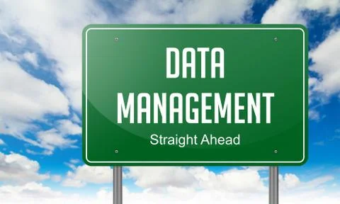 Data Management on Green Highway Signpost. Stock Illustration