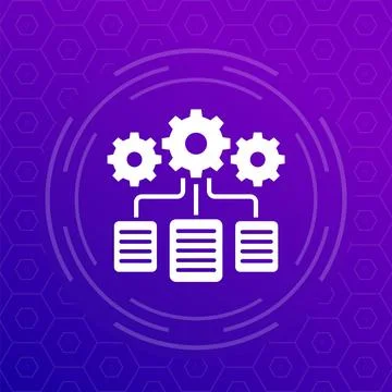 Data management icon with documents and gears, vector イラスト素材