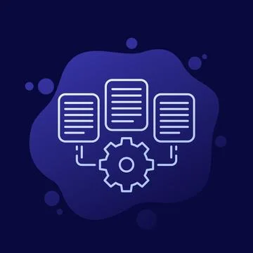 Data management icon with documents, line vector Stock Illustration