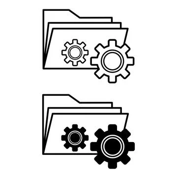 Data Management Icons. Black and White Vector Icons. Folder with Files and .. Stock Illustration