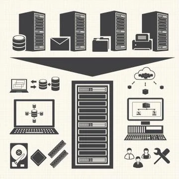 Data management icons set. System Infrastructure Vector Stock Illustration