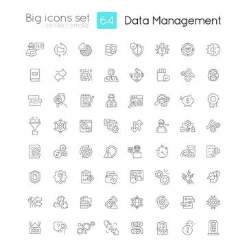 Data management linear icons set 库存插图