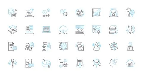 Data management linear icons set. Database, Analytics, Security, Backup Stock Illustration