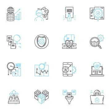 Data management linear icons set. Database, Analytics, Security, Backup Stock Illustration