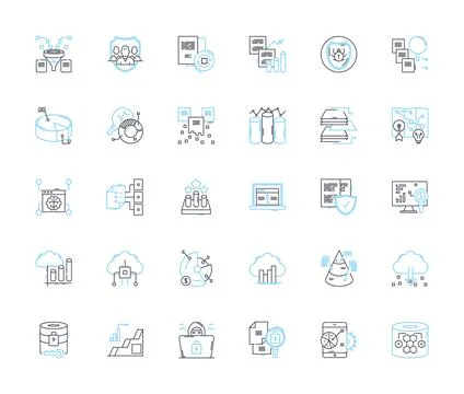 Data management linear icons set. Database, Analytics, Security, Backup Stock Illustration