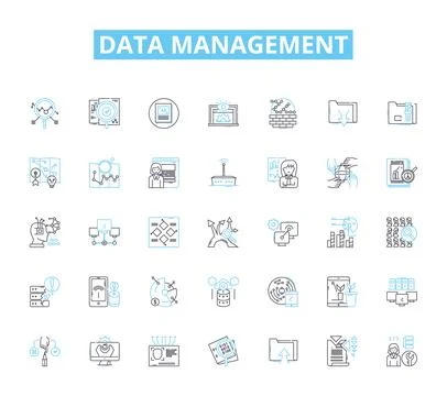Data management linear icons set. Organization, Structuring, Integration 스톡 일러스트