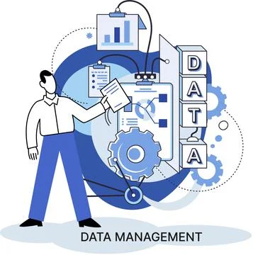Data management metaphor, data center, business protection, rational storage of Illustrazione stock
