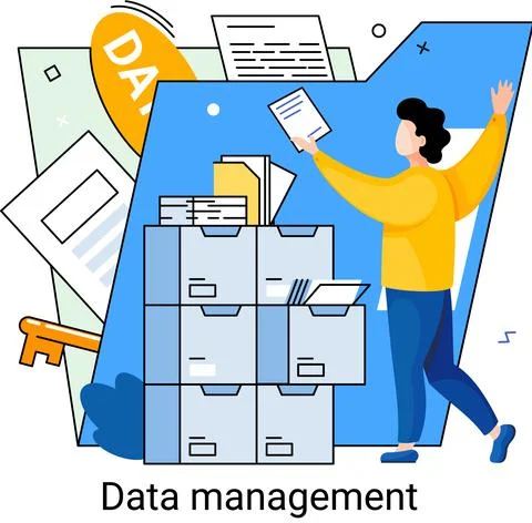 Data management metaphor, data center, business protection, rational storage of 스톡 일러스트