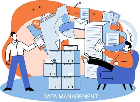 Data management metaphor, data center, business protection, rational storage of Stock Illustration