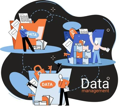 Data management metaphor, data center, business protection, rational storage of Stock Illustration