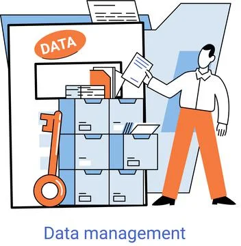 Data management metaphor, data center, business protection, rational storage of 스톡 일러스트