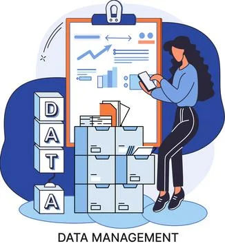 Data management metaphor, data center, business protection, rational storage of Stock Illustration