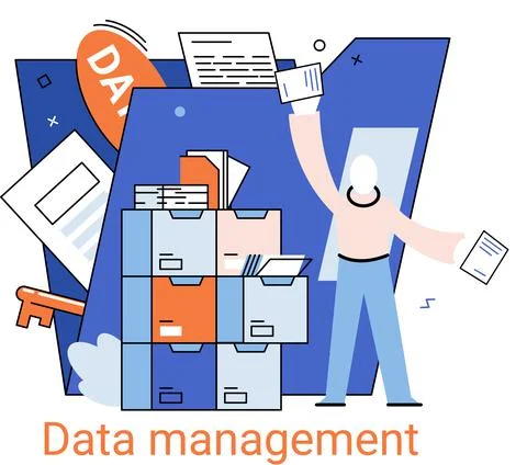 Data management metaphor, data center, business protection, rational storage of Stock Illustration