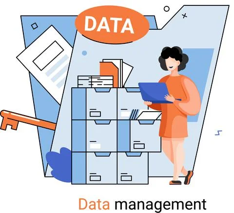 Data management metaphor, data center, business protection, rational storage of Illustrazione stock