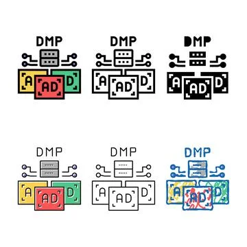 Data management platform color icon variations vector 库存插图