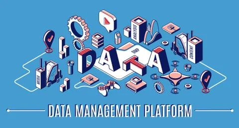 Data management platform, dmp isometric banner Stock Illustration