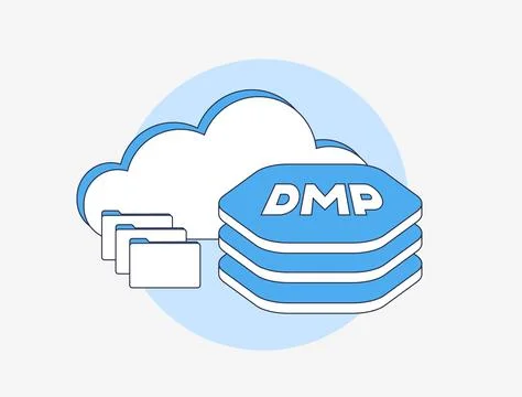 Data management platform illustration with cloud storage and user data icons Stock Illustration