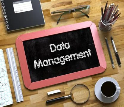 Data Management on Small Chalkboard. 3D Stock Illustration