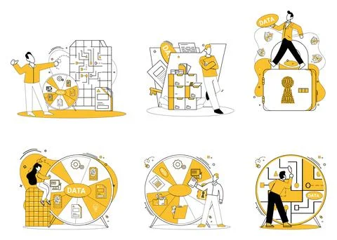 Data management. Statistics become vibrant storytellers in hands adept data Illustrazione stock