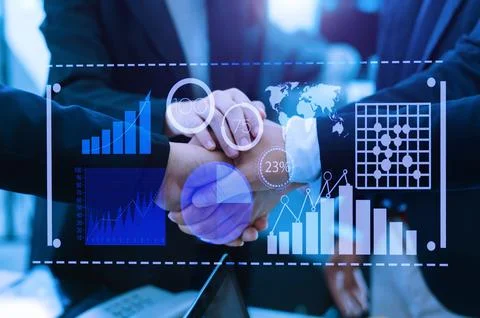 Data Management System with Business Analytics concept. business team hands.. Stock Photos