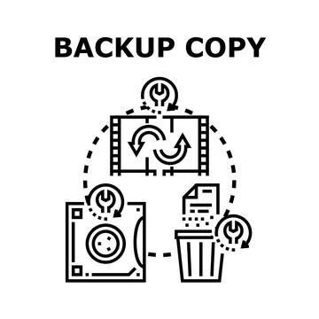 Data management system creating backup copies and restoring information Stock Illustration