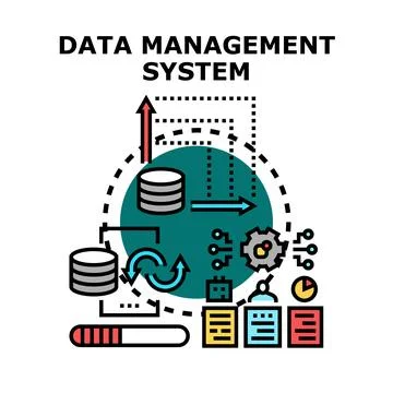 Data management system processing information workflow concept イラスト素材