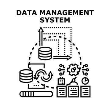 Data management system processing information workflow concept イラスト素材