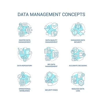 Data management turquoise concept icons set イラスト素材