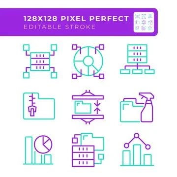 Data management two color line icons set Stock-Illustration