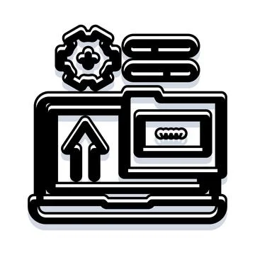 Data management uploading process on laptop icon イラスト素材