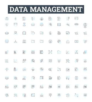 Data management vector line icons set. Data, Management, Storage, Organization Stock Illustration