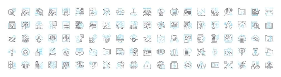 Data management vector line icons set. Data, Management, Storage, Organization 스톡 일러스트