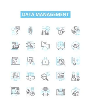 Data management vector line icons set. Data, Management, Storage, Organization Stock Illustration