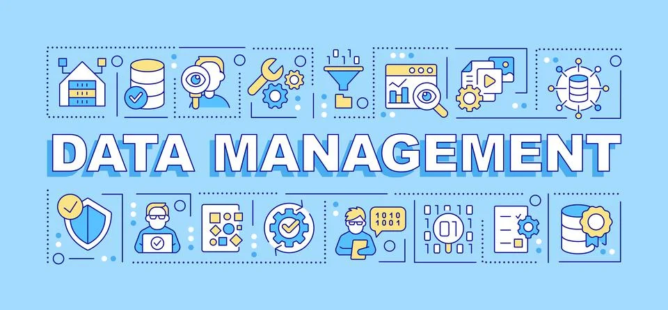 Data management word concepts blue banner Illustrazione stock