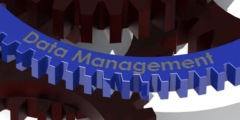 Data management words on gears Illustrazione stock