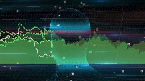 Data markers appearing mesh head shifting charts animating and mapping face Stock Footage 334725011