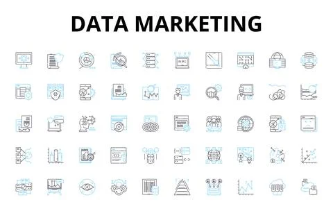 Data marketing linear icons set. Analytics, Segmentation, Personalization Stock Illustration