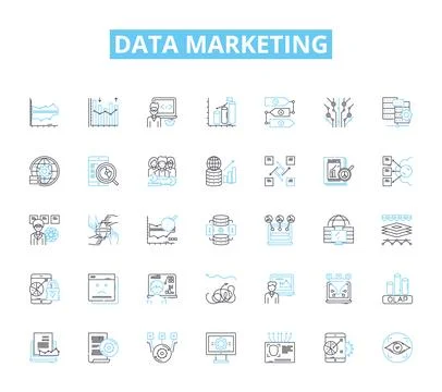Data marketing linear icons set. Analytics, Segmentation, Personalization Stock Illustration