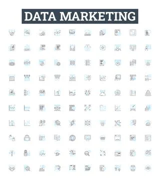 Data marketing vector line icons set. Data, Marketing, Analytics, Automation Stock Illustration