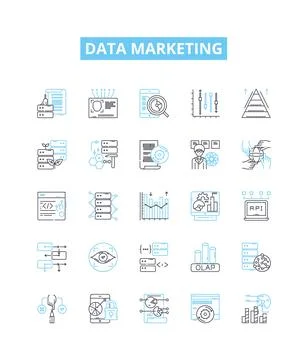 Data marketing vector line icons set. Data, Marketing, Analytics, Automation Stock Illustration