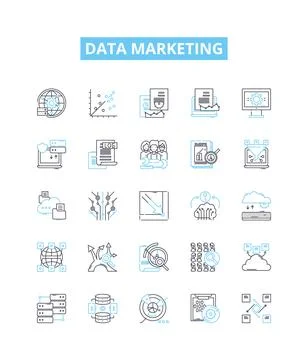 Data marketing vector line icons set. Data, Marketing, Analytics, Automation Illustrazione stock