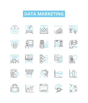 Data marketing vector line icons set. Data, Marketing, Analytics, Automation Stock Illustration